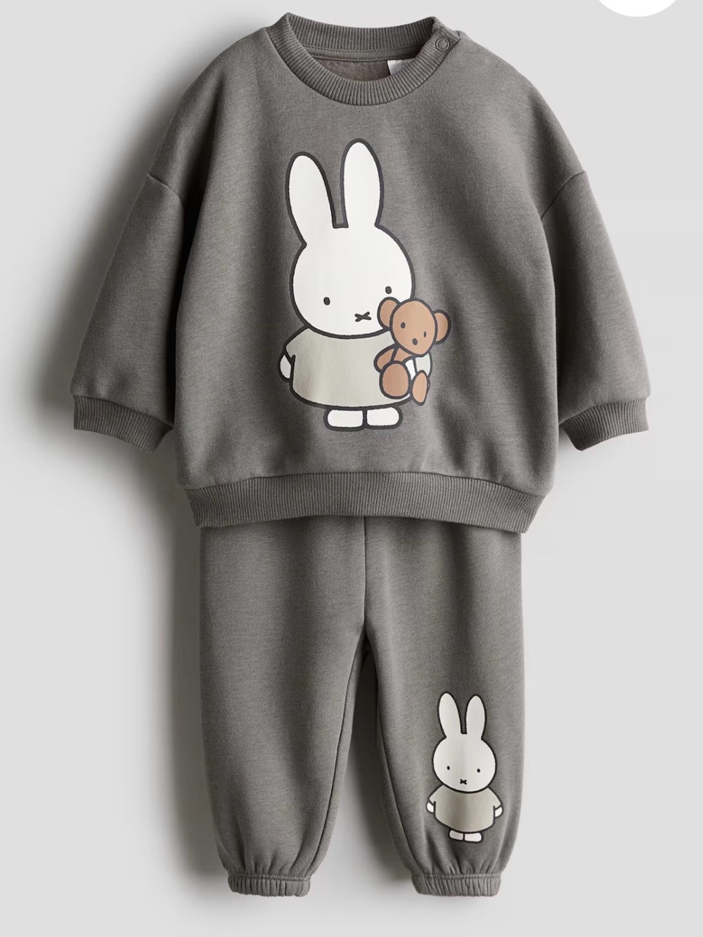 NWT H&M Kids Dark Grey Miffy Bunny Bear Graphic Sweatshirt & Joggers Set 4T